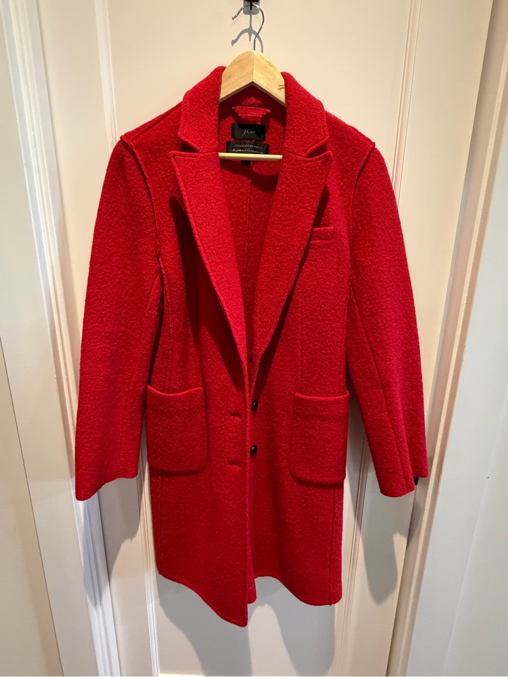 J. Crew Bright Red Italian Boiled Wool Coat